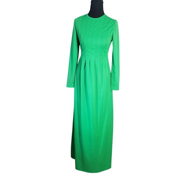 Vintage Dresses & Skirts - Vintage 1970s Lime Green Long Sleeve Maxi Dress Size 8 Bold Party Formal Hippie‎